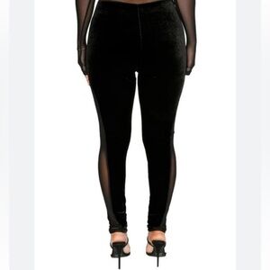 New Velvet & Mesh Leggings In Black Size M